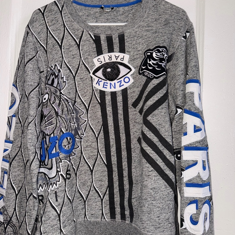Kenzo Men's Sweater in Gray with Blue Accents